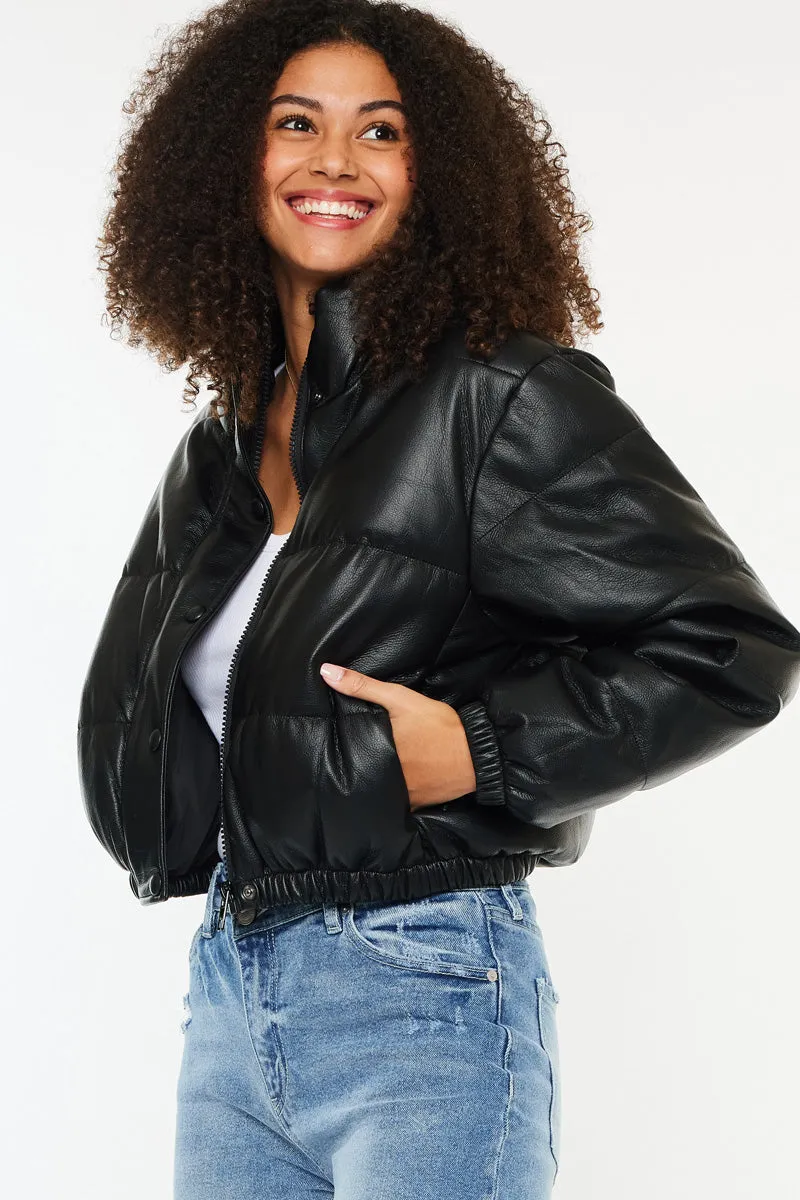 Taylor Cropped Faux Leather Puffer Jacket