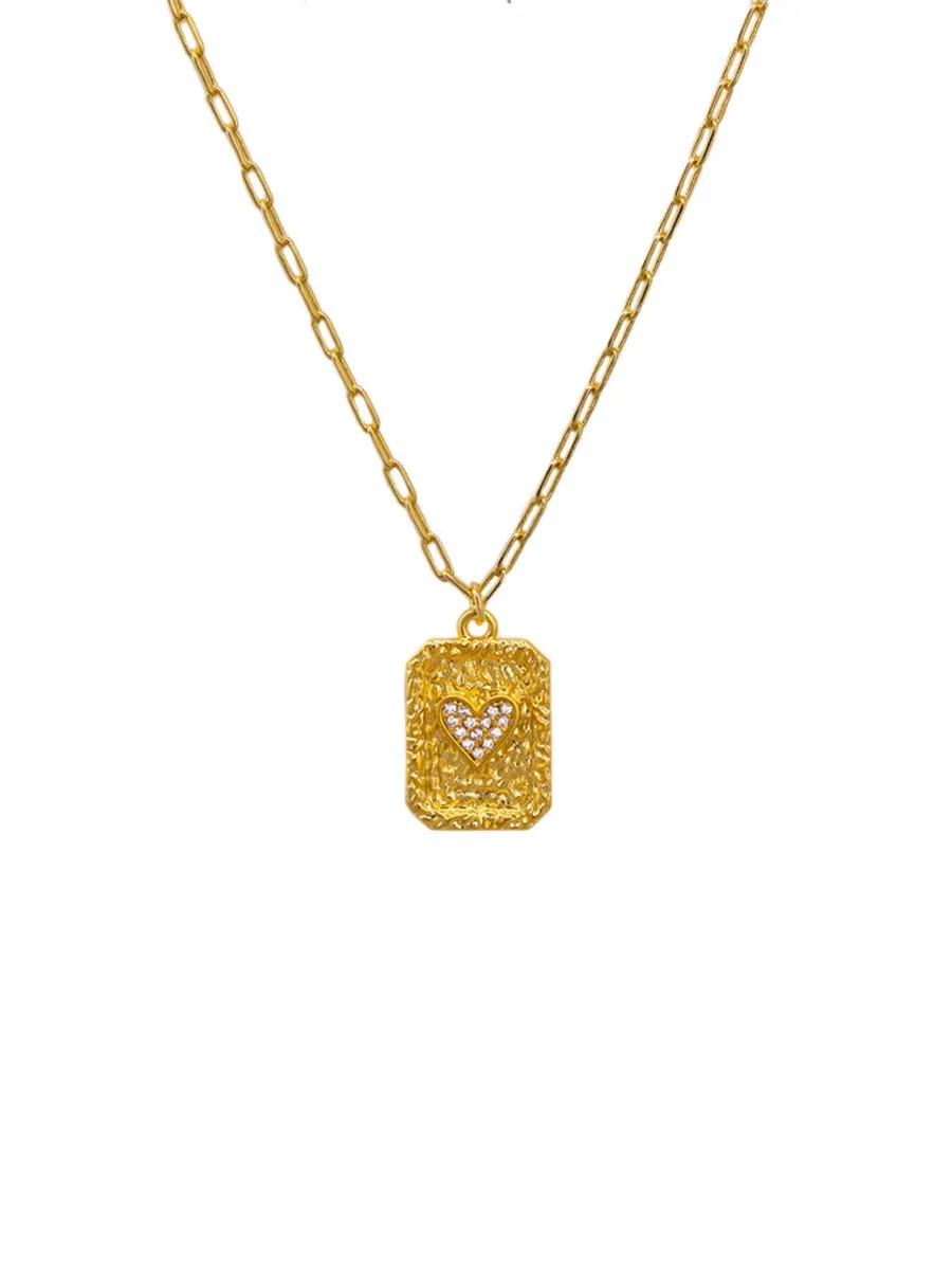 Tiger Tree Heart Pendant Necklace Gold Crystal