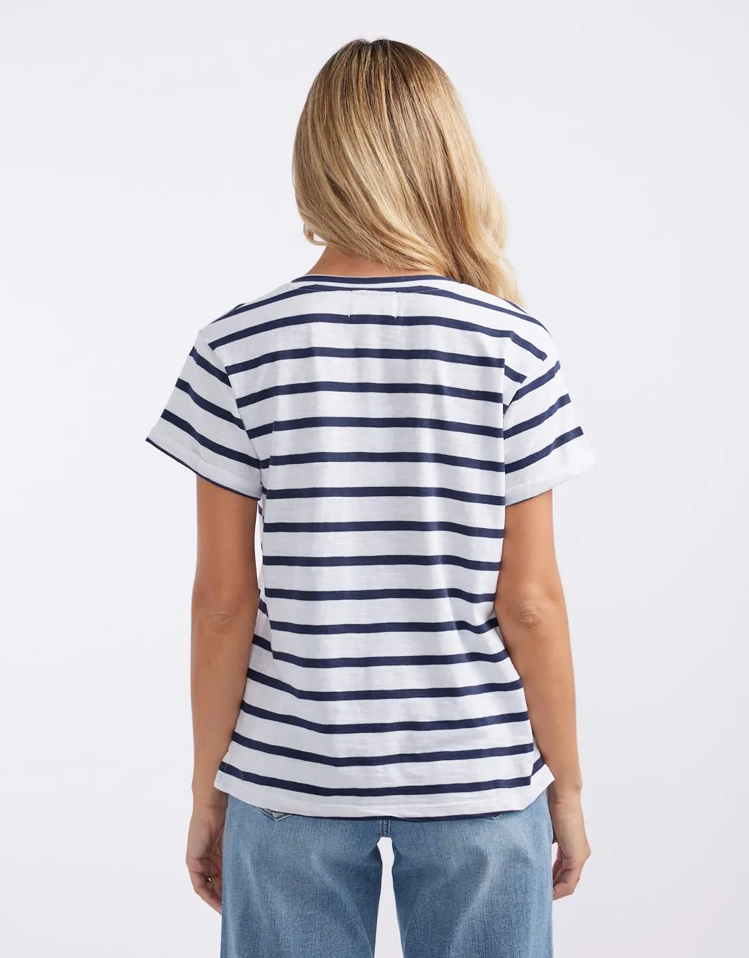 Turn Back V Neck T-Shirt - White/Navy Stripe