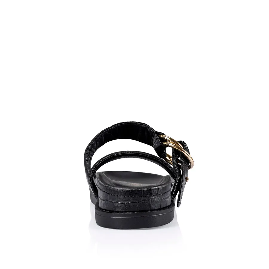 Verali Oslo Chunky Slides Black Croc Emboss