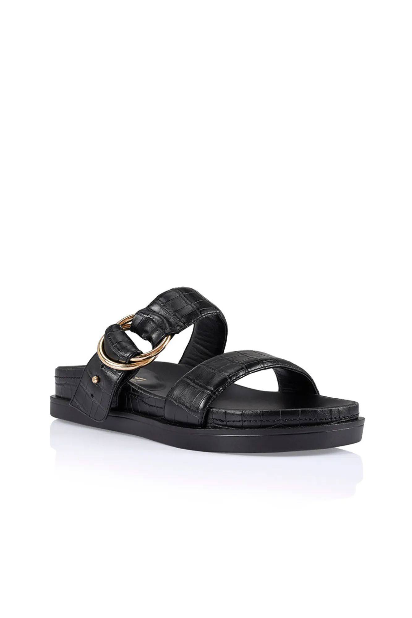 Verali Oslo Chunky Slides Black Croc Emboss
