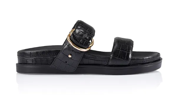 Verali Oslo Chunky Slides Black Croc Emboss