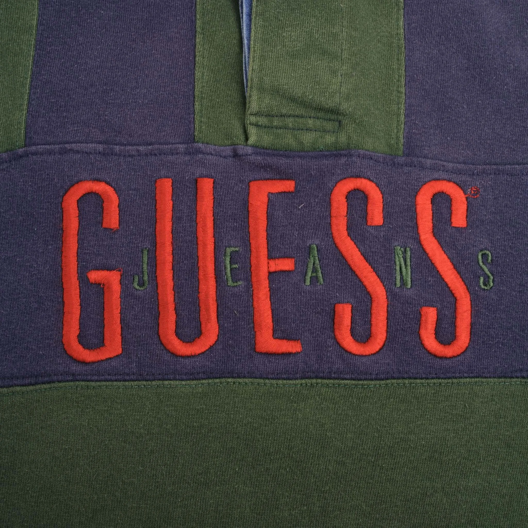 VINTAGE GUESS JEANS GREEN & BLUE RUGBY POLO SHIRT 1990S SIZE LARGE