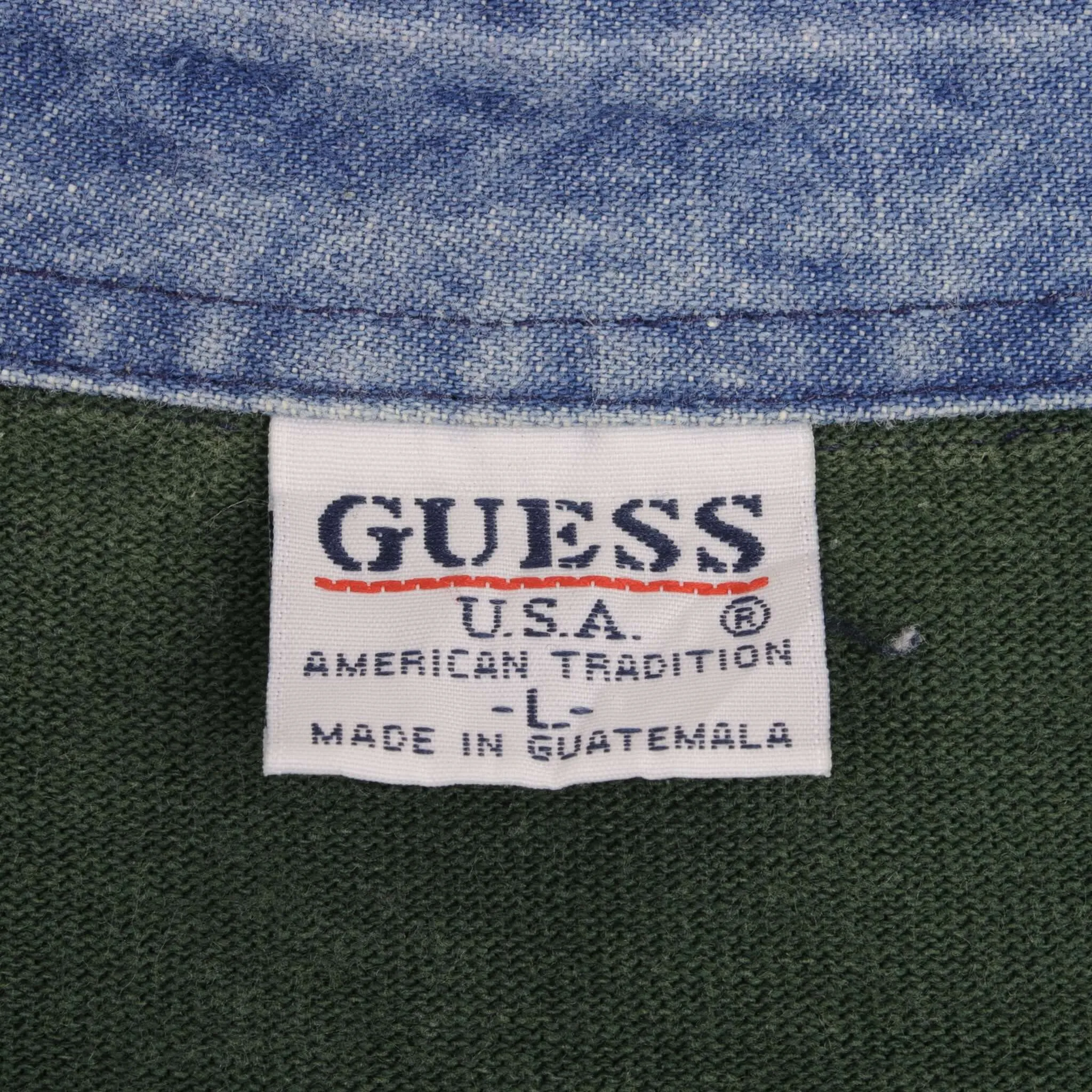 VINTAGE GUESS JEANS GREEN & BLUE RUGBY POLO SHIRT 1990S SIZE LARGE