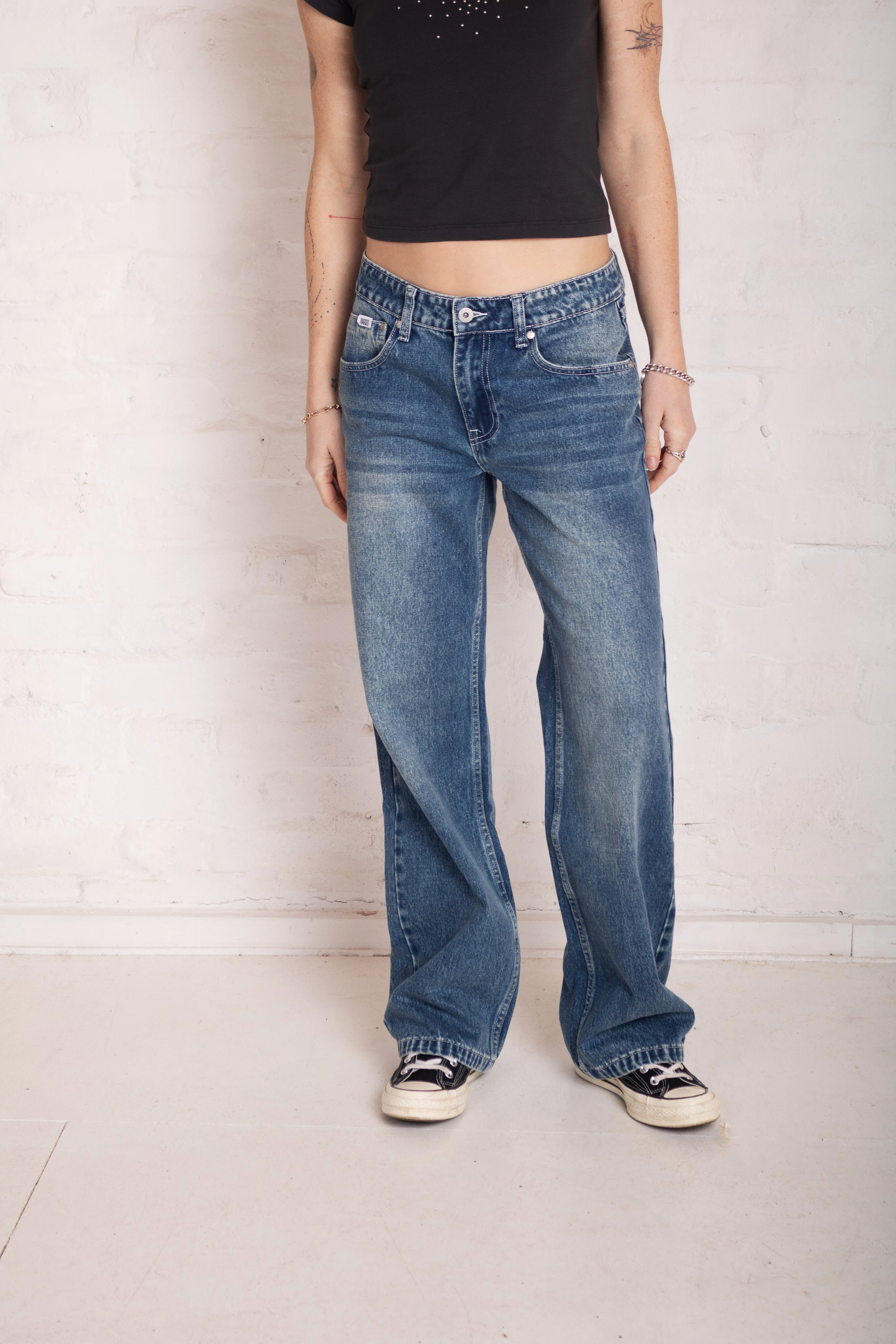 Vintage Washed Blue Relaxed Straight Jeans