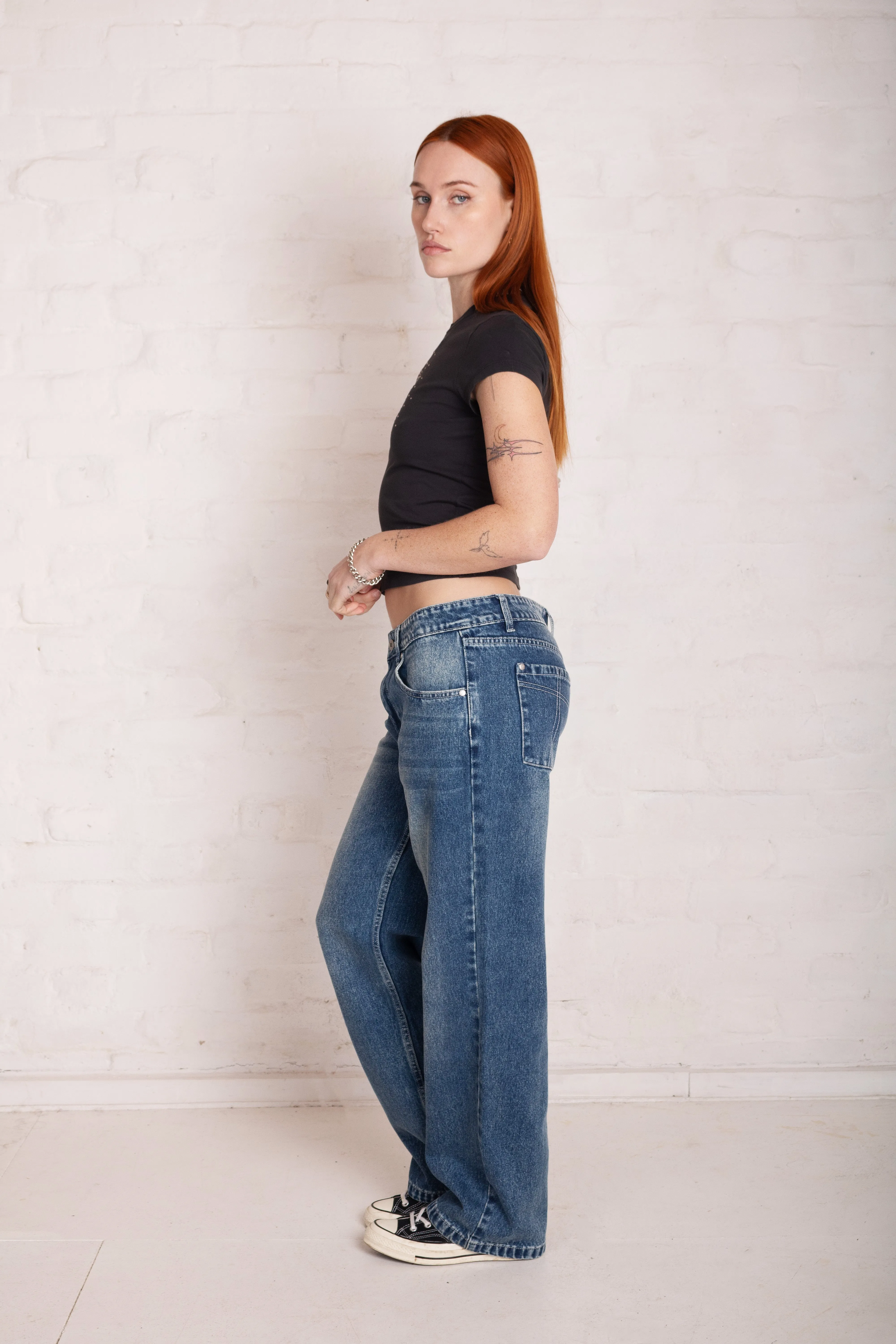 Vintage Washed Blue Relaxed Straight Jeans