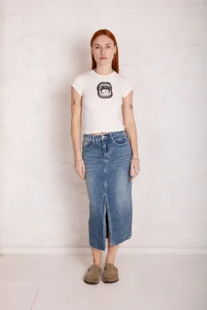 Vintage Washed Denim Midi Skirt