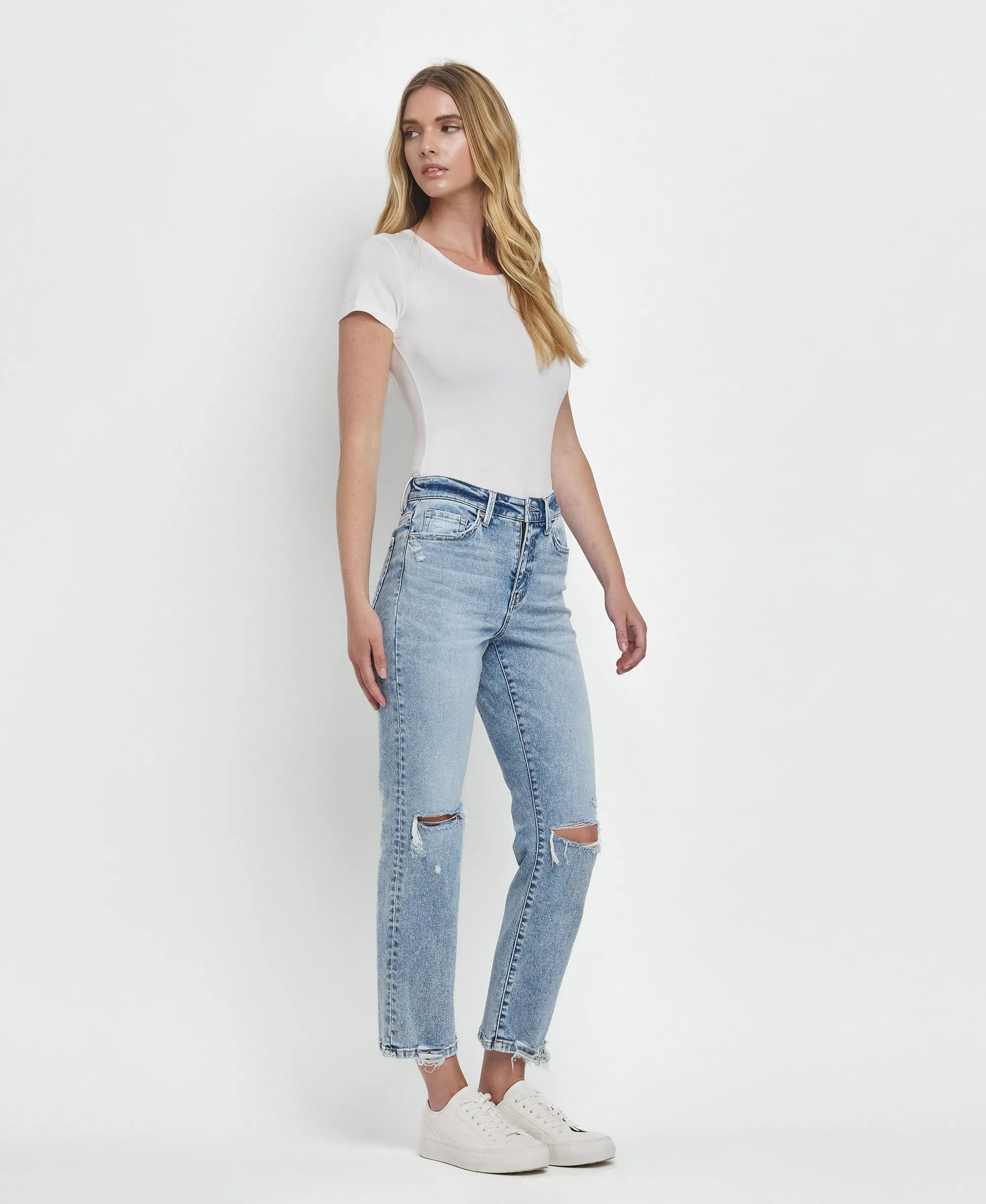 Vivid - High Rise Distressed Straight Jeans