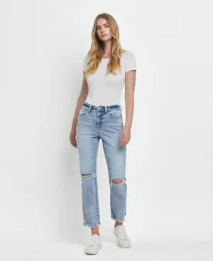 Vivid - High Rise Distressed Straight Jeans