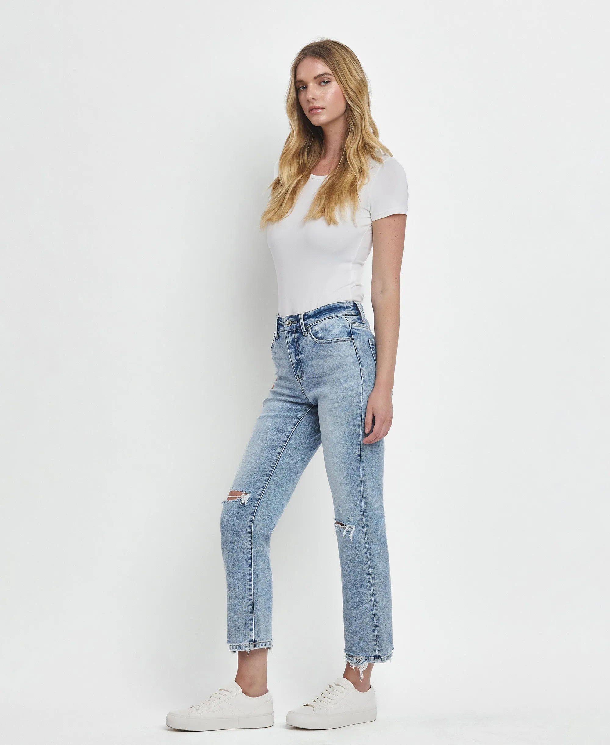 Vivid - High Rise Distressed Straight Jeans