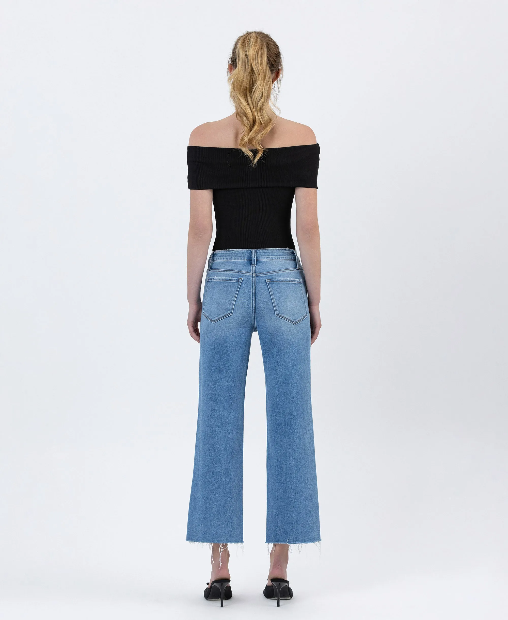 Well Balanced - High Rise Raw Hem Crop Slim Wide Leg Jeans