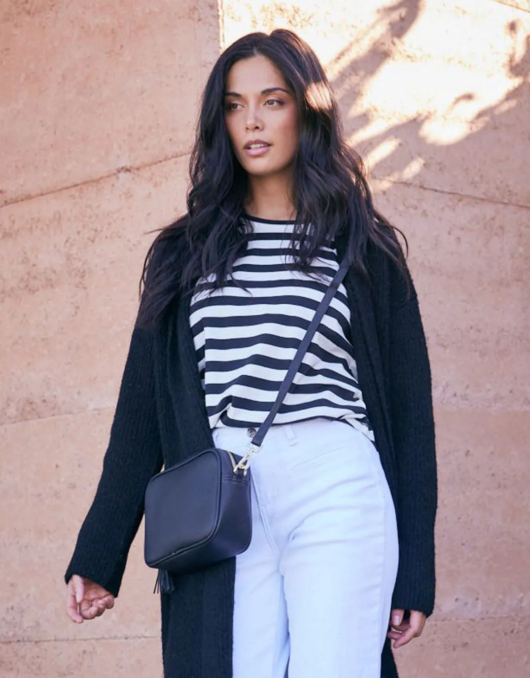 Zoe Crossbody Bag - Black & Black White Lurex Stripe